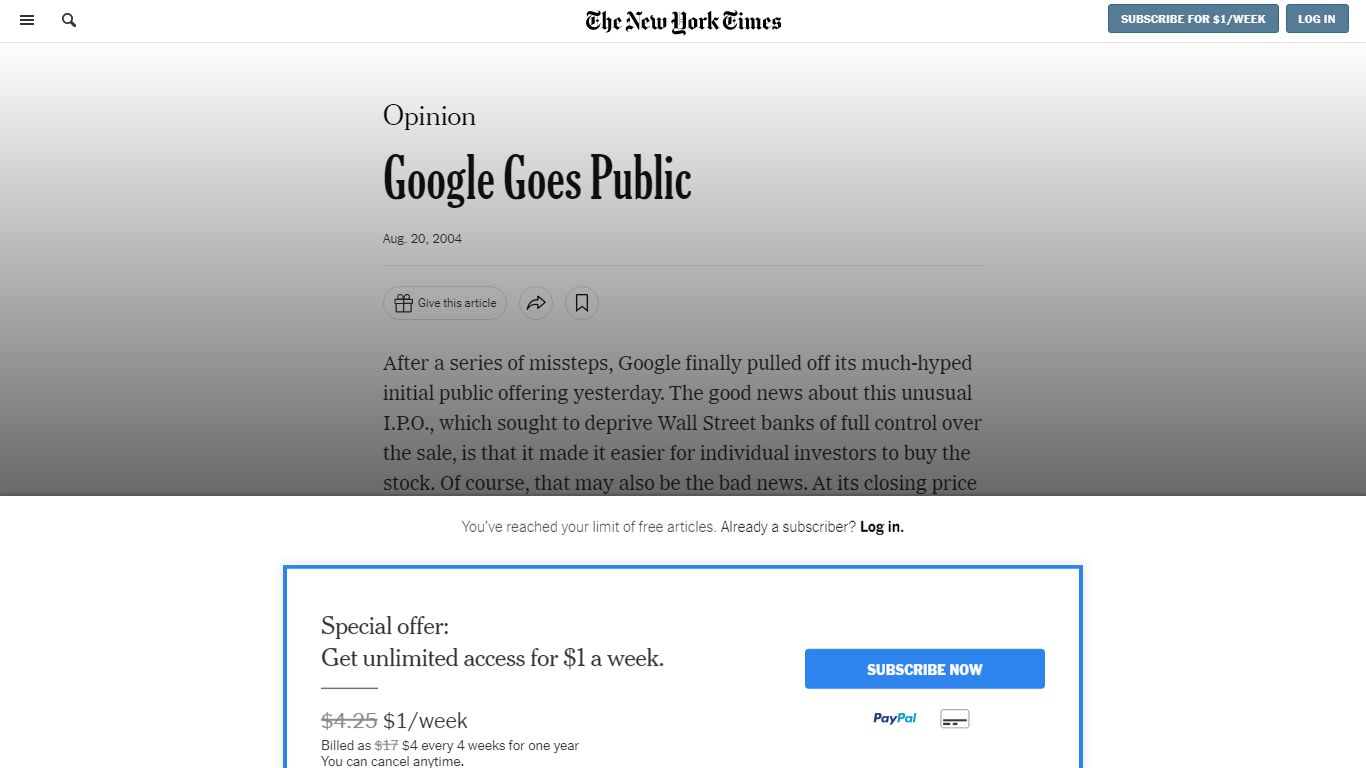 Opinion | Google Goes Public - The New York Times