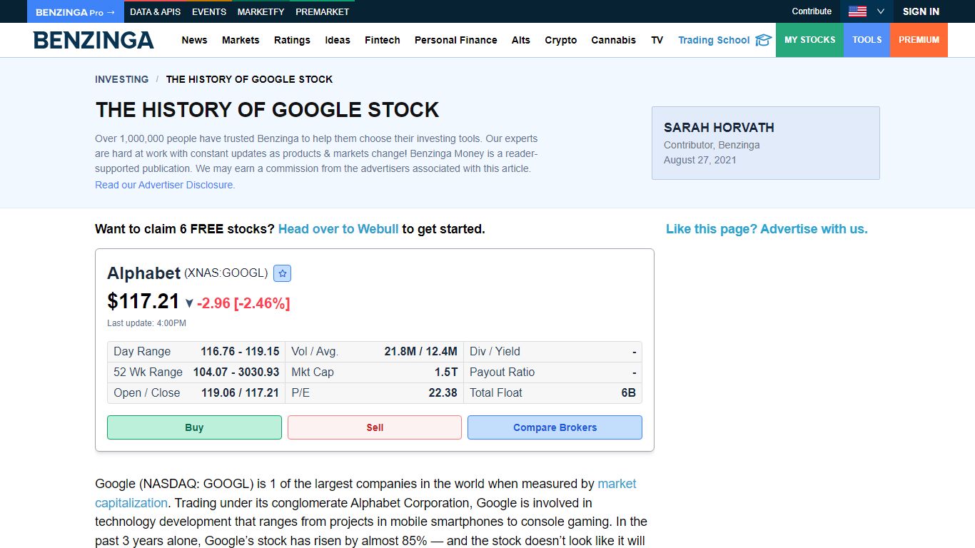 The History of Google Stock & Google Stock Split • Benzinga