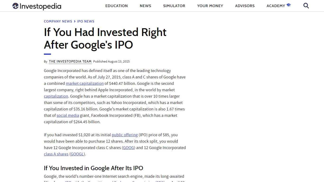 If You Had Invested Right After Google's IPO - Investopedia