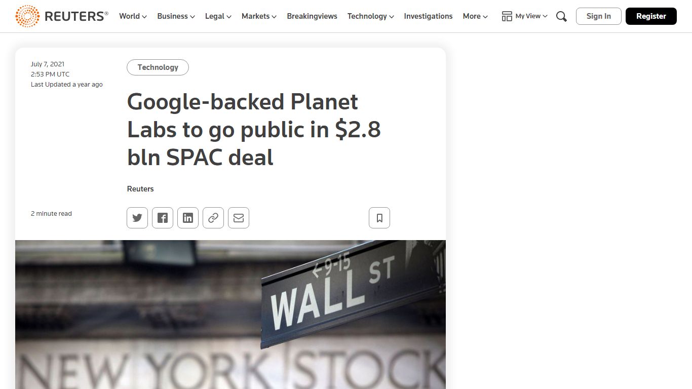 Google-backed Planet Labs to go public in $2.8 bln SPAC deal